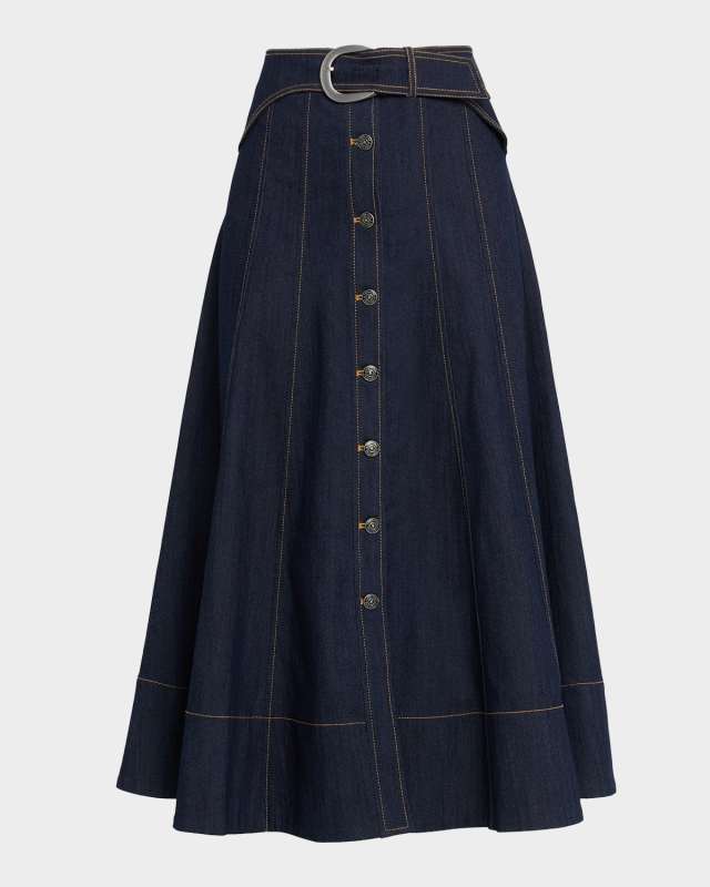 Briony Belted Denim Midi Skirt
